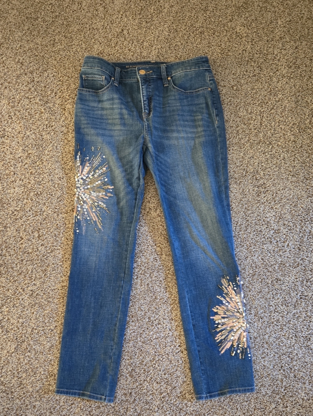 Chicos Embellished Blue Women's Jeans Sequin Burst Accents Sz 2 (00R)New $149